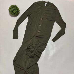 Rue & Willow Olive Army Green Ribbed Knit Long Duster Trench‎ Cardigan Sweater